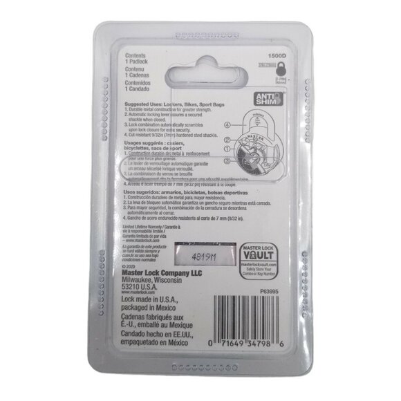 3X Master Lock Anti-Shim 3-Digit Combination Padlock 1500D Black Lock 1-7/8 in - Picture 4 of 8